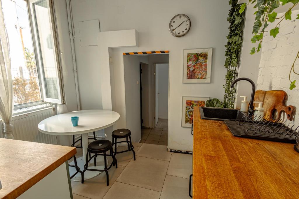 Kuchyň nebo kuchyňský kout v ubytování First Hostel Bucur 21