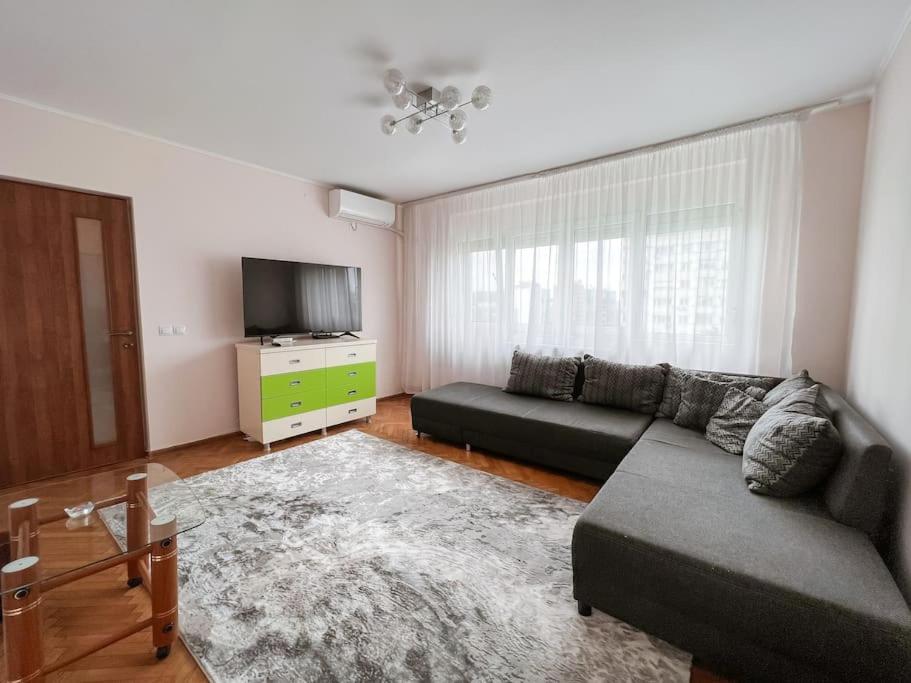 een woonkamer met een bank en een tv bij JUP Apart 2@Palas in Iaşi