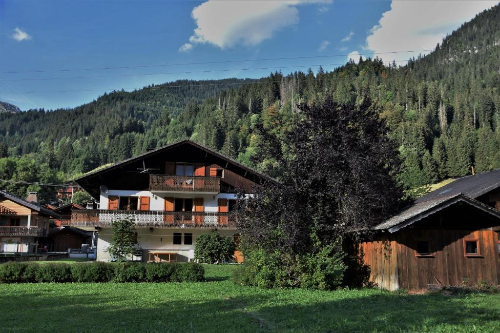a large house in the middle of a field at Chalet la Dransette in Châtel
