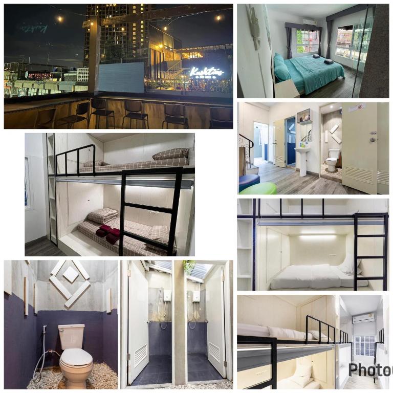 a collage of photos of a room with bunk beds at Comfy Crib Hostel in Bangkok