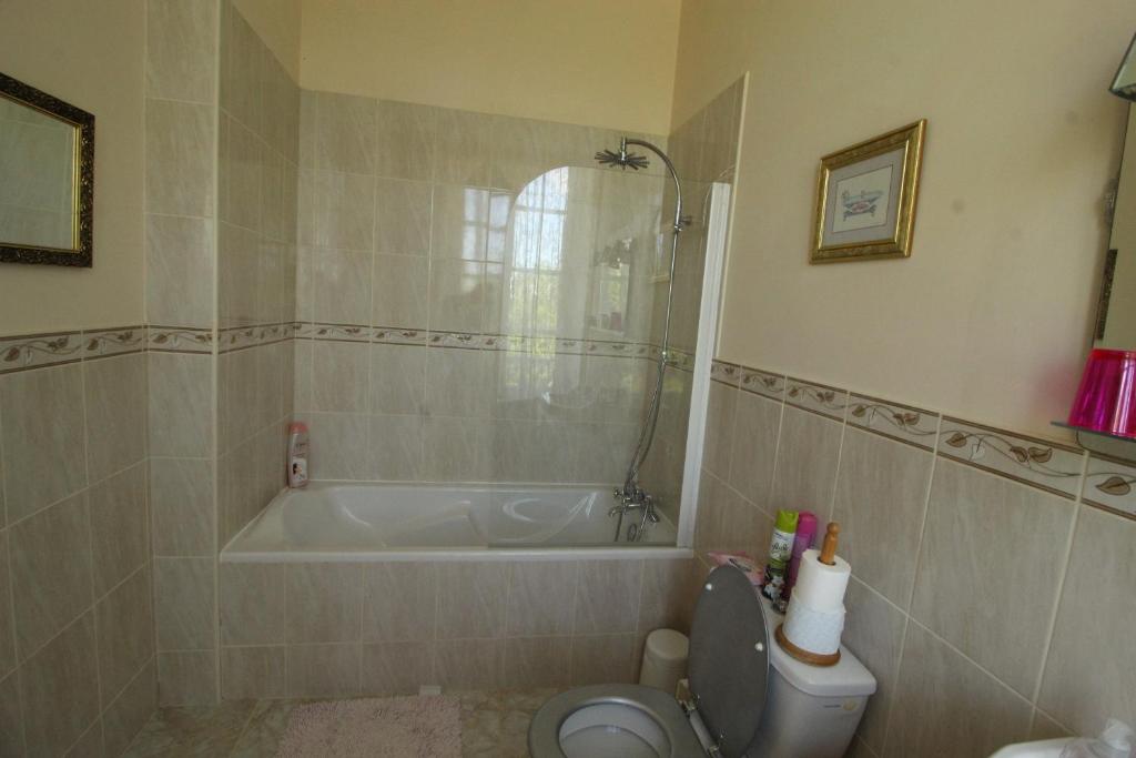 a bathroom with a tub and a toilet and a sink at Manoir Angle in Blanzay-sur-Boutonne
