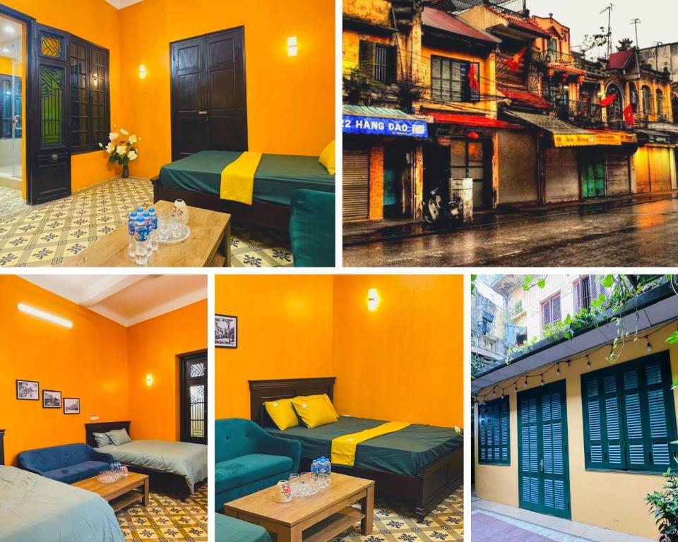 a collage of photos of a hotel room at Autumn Hanoi House 22 in Hanoi