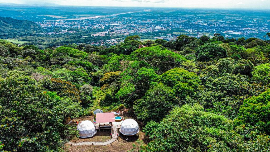 an aerial view of a forest with domes at Itawa Family Glamping & Ecoparque turístico in Villavicencio