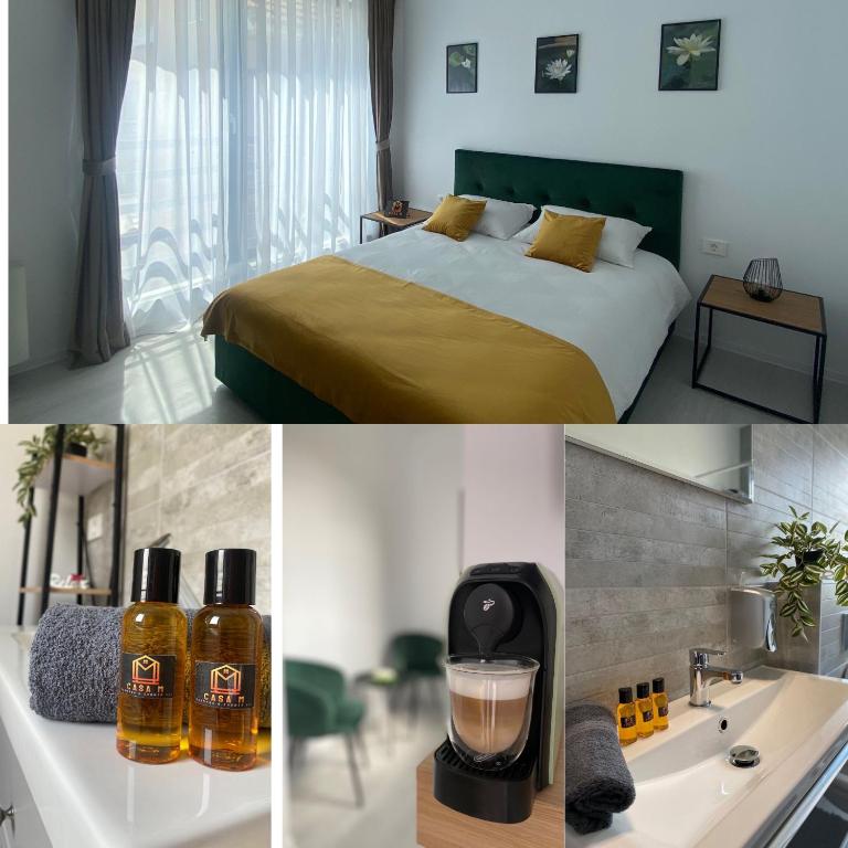 a hotel room with a bed and a sink at Vila Moga in Sînmartin