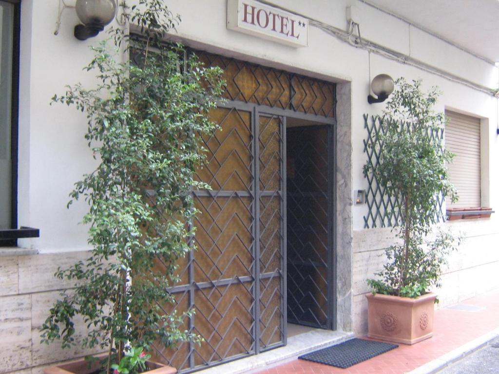 ソヴェラート・マリーナにあるHotel Elizabeth - Soveratoの2つの植物を前に持つホテルへの扉