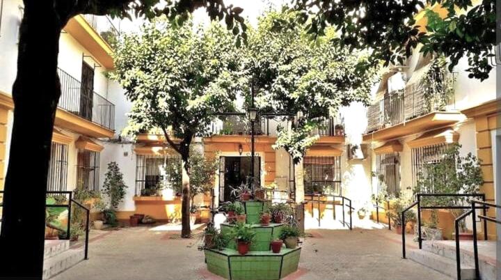 a courtyard with a tree in front of a building at Habitaciones en Centro Histórico Alameda in Seville