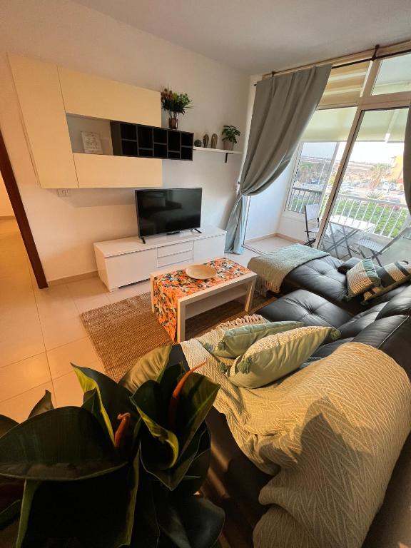 a living room with a couch and a tv at Apartamento LOLO in El Médano