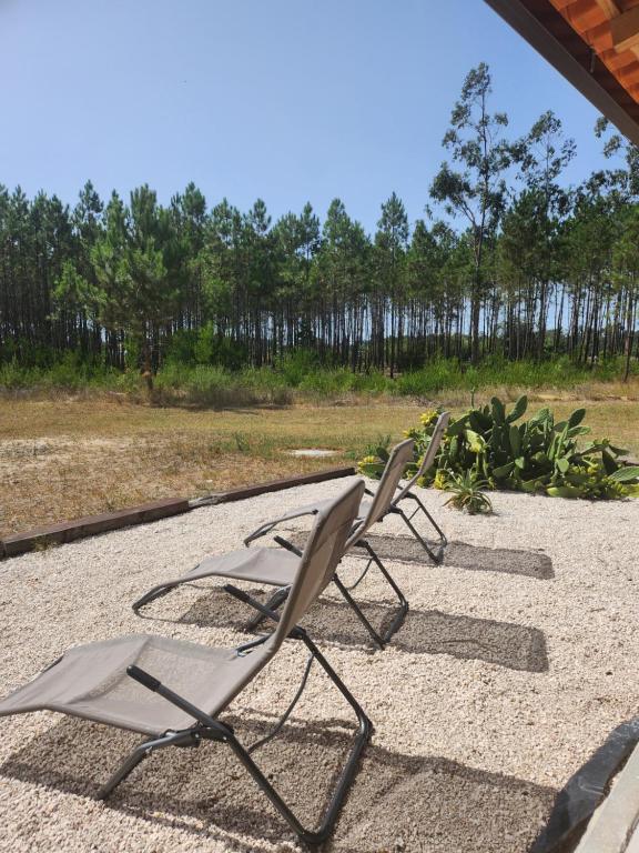 zwei Gartenstühle auf einer Terrasse in der Unterkunft Quinta das Camarinhas in Cantanhede