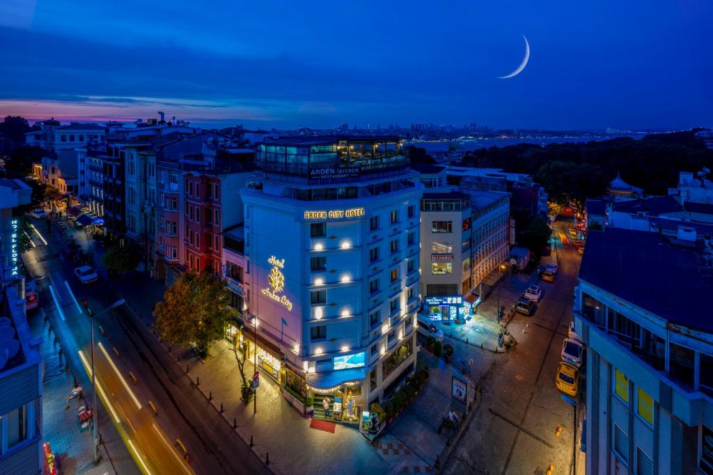 an overhead view of a city at night at Arden City Hotel-Special Category in Istanbul
