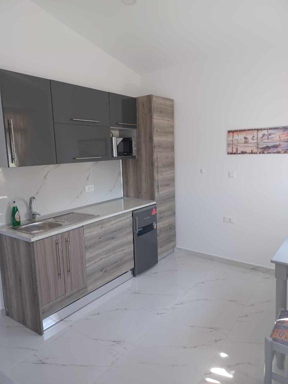 eine Küche mit einer Spüle und einer Arbeitsplatte in der Unterkunft Gianna's Studio in Pastida