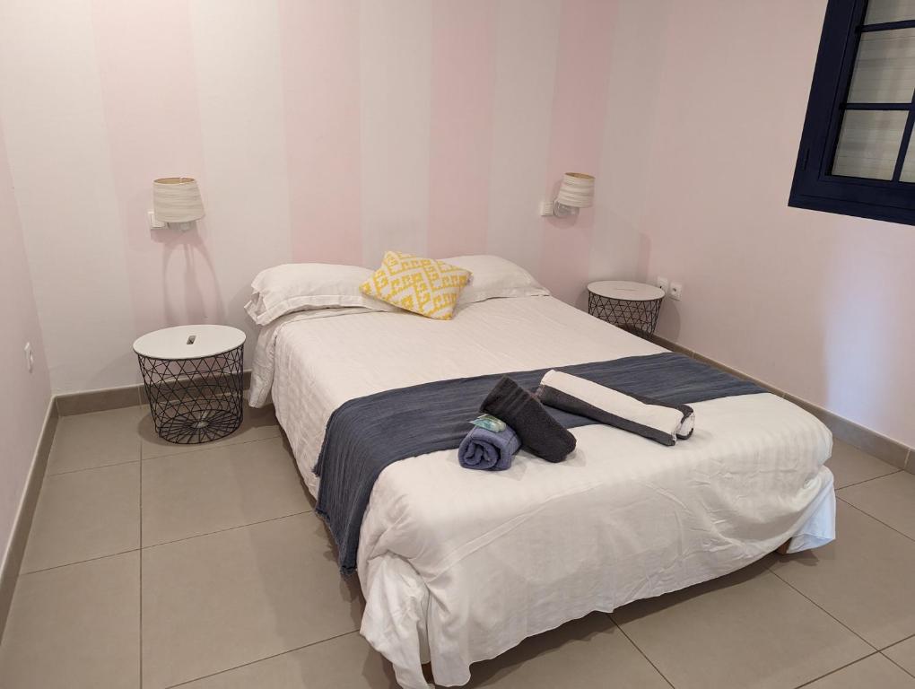 Postel nebo postele na pokoji v ubytování Villa Stone pour 8 personnes, piscine chauffée 5 euros par jour, accès PMR, 5 étoiles