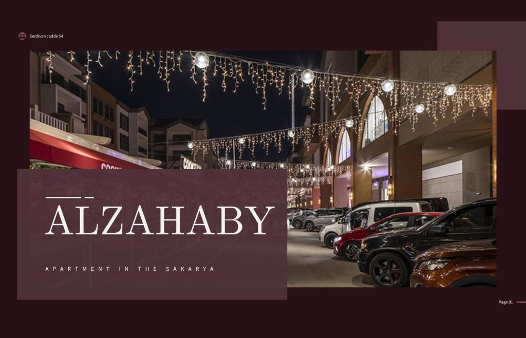 a sign for a parking lot with christmas lights at Alzahaby Grand Apart in Serdivan