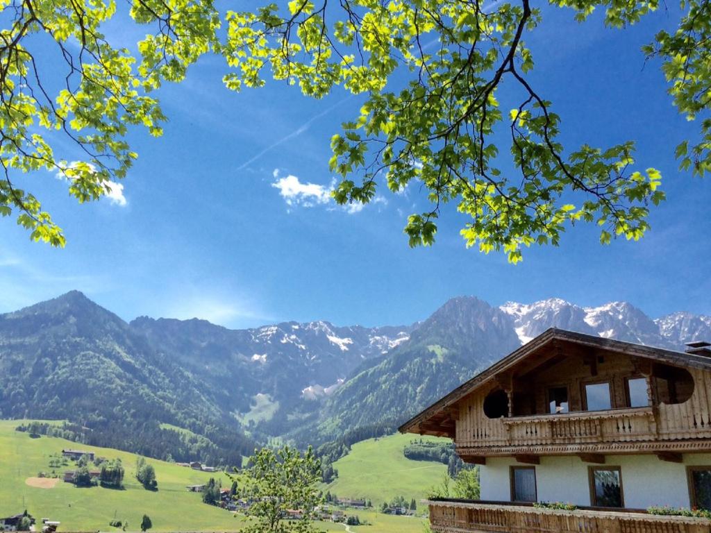 a house with a view of the mountains at Steindlhof in Walchsee in Walchsee