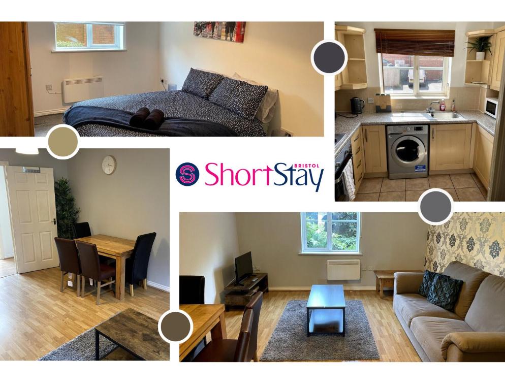 a collage of photos of a kitchen and a living room at May Disc - Long Stay - Contractors in Bristol