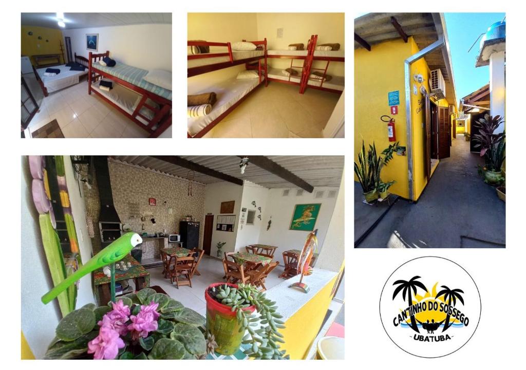a collage of pictures of a room and a house at Suítes Cantinho do Sossego Ubatuba in Ubatuba