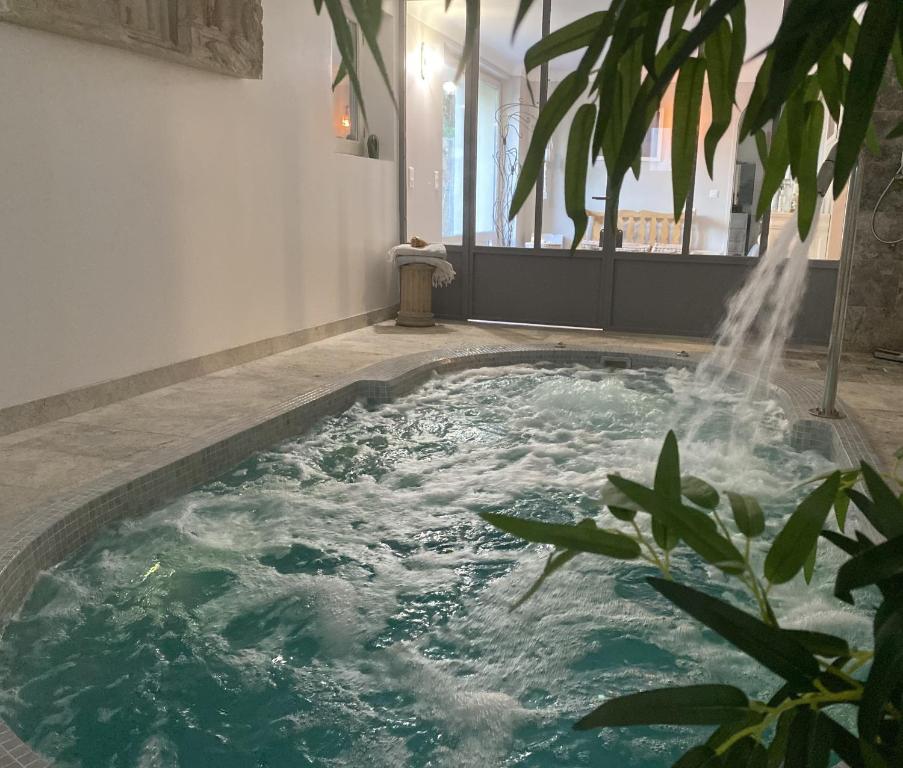 einen Whirlpool mit einem Brunnen in einem Zimmer in der Unterkunft Le Jardin D'Elma in Vence