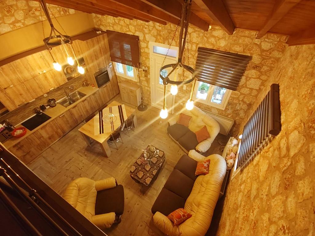 an overhead view of a living room and dining room at Villa Stella in Florina