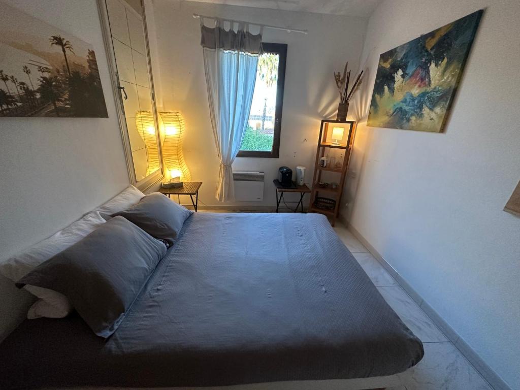 1 dormitorio con 1 cama grande en una habitación en Chambre privé avec Sdb privative en Le Cannet