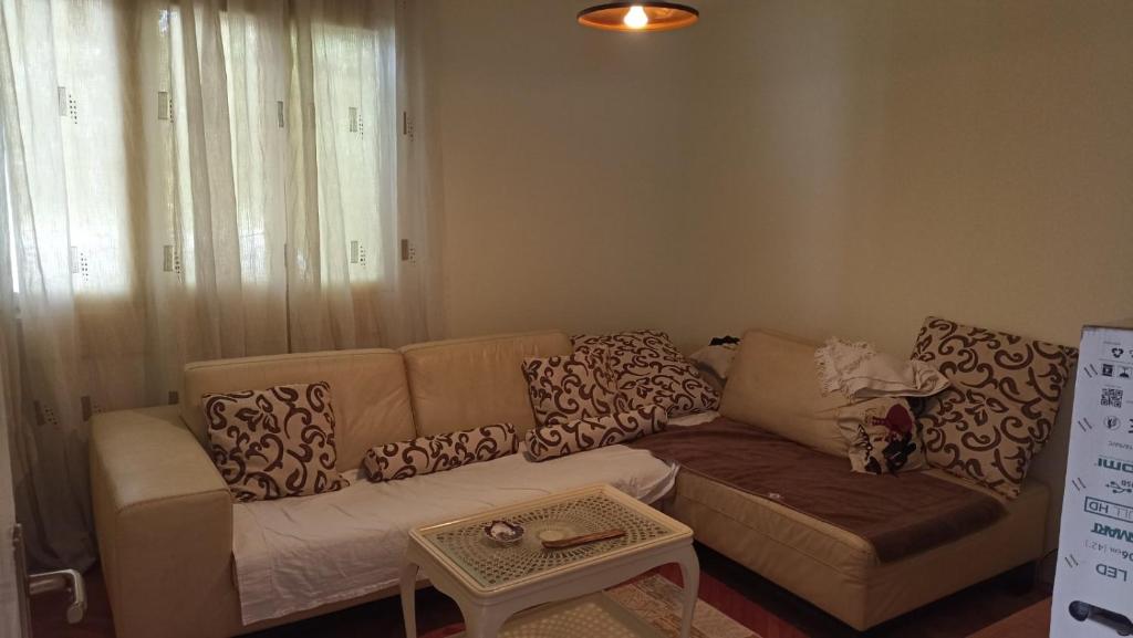 sala de estar con sofá y mesa en Jela Apartman en Podgorica