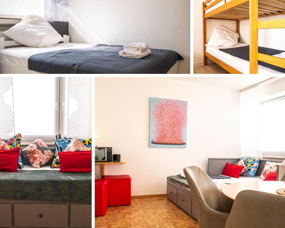Ένα ή περισσότερα κρεβάτια σε δωμάτιο στο Modern, fully equipped apartment, ideal for Messe fair