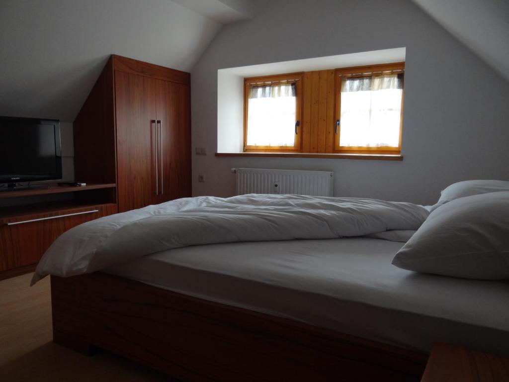 1 dormitorio con 1 cama grande y TV en Apartment HB Moravske Toplice, en Moravske Toplice