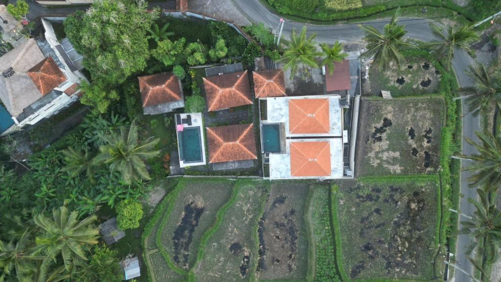 una vista aérea de una casa con palmeras en Ubud nadi villa, en Tegalalang