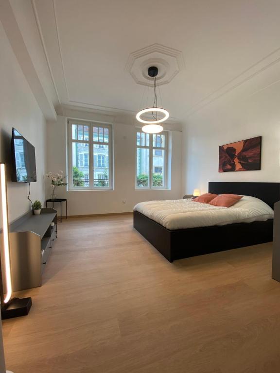 1 dormitorio con 1 cama y TV en 101 Beffroi, en Thionville