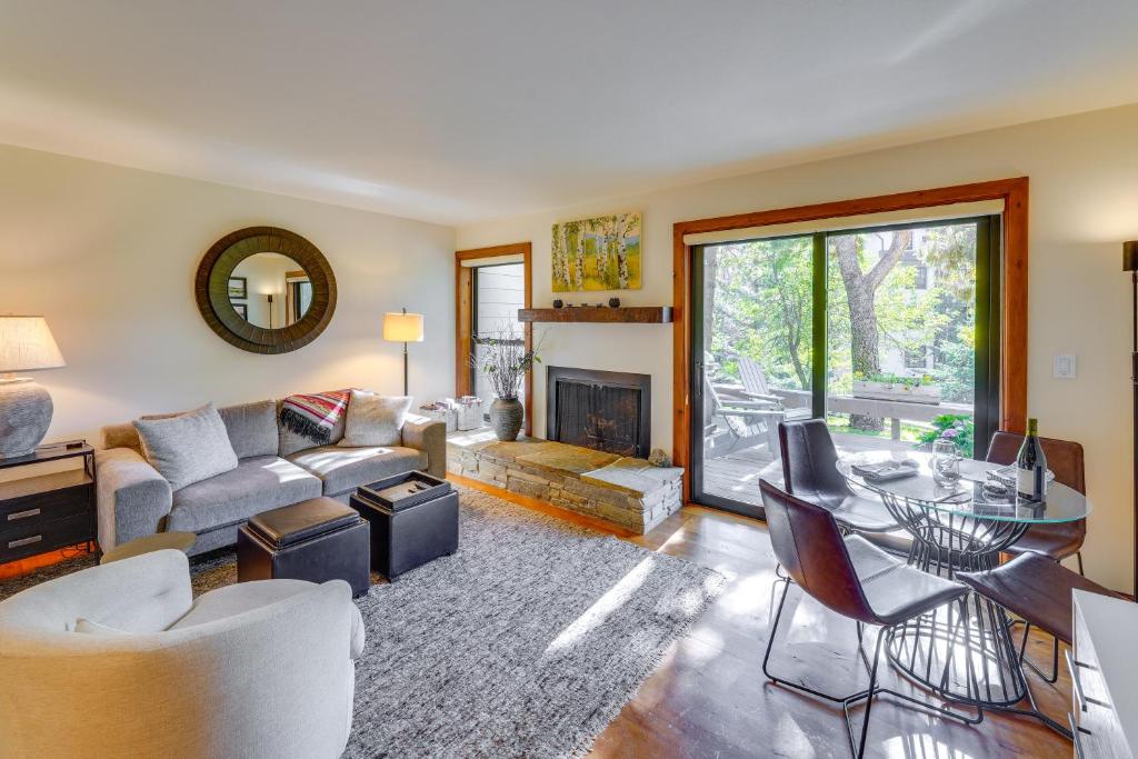 a living room with a couch and a fireplace at All-Season Sun Valley Retreat with Deck and Grill in Sun Valley