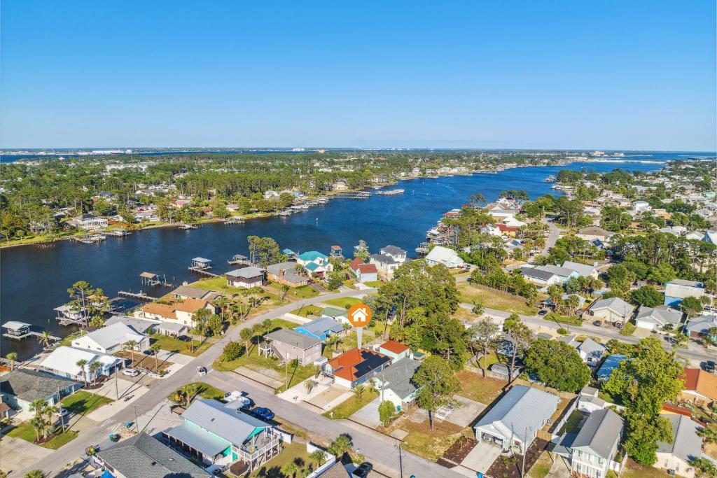 an aerial view of a small town next to a river at PCB Beach House minutes from fun! in Panama City Beach