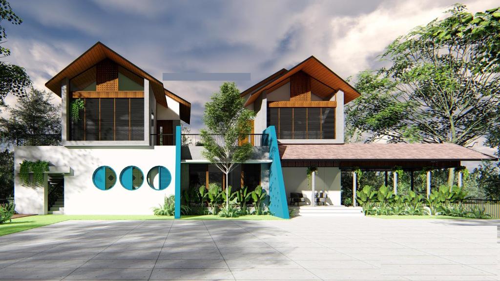 a rendering of a house with a blue at Boulevard Resorts in Kakkadampoyil