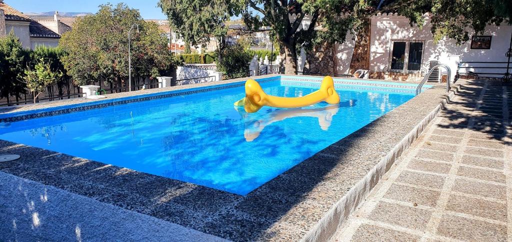 a swimming pool with a slide in the water at LA CASILLA in Cájar