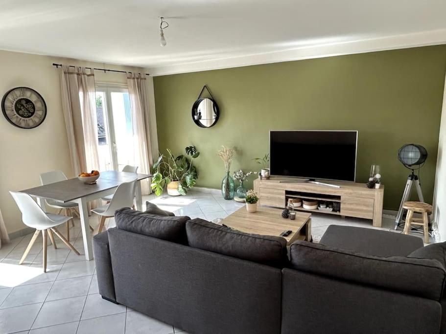 salon z kanapą i telewizorem z płaskim ekranem w obiekcie Billère Appt T3 w mieście Billère