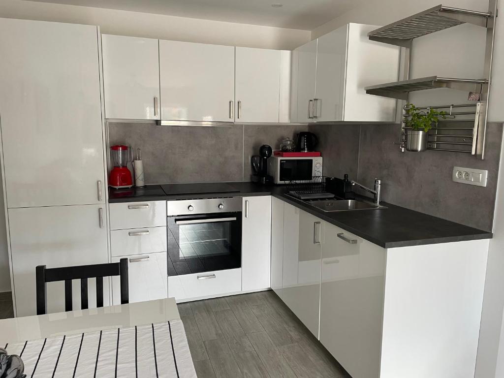 Kuchyň nebo kuchyňský kout v ubytování Apartments Tom