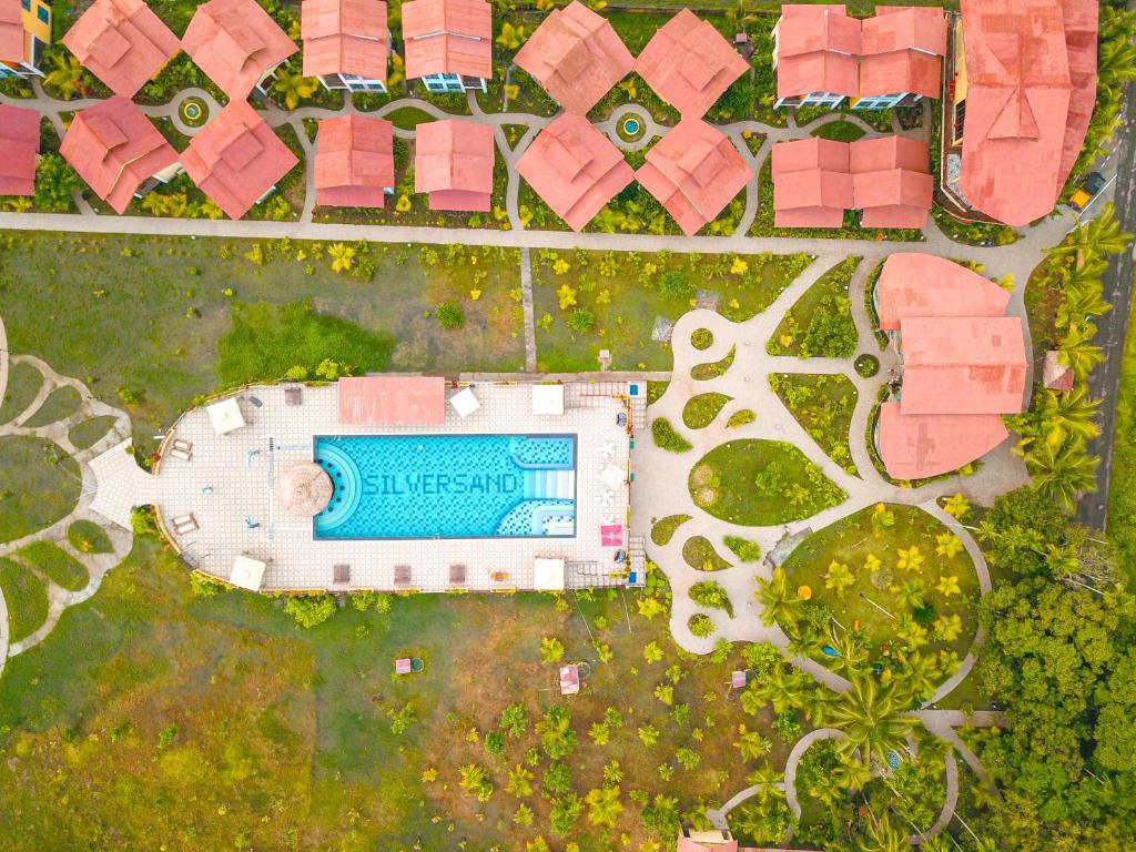 an overhead view of a swimming pool in a resort at Silver Sand Village Resort in Havelock Island