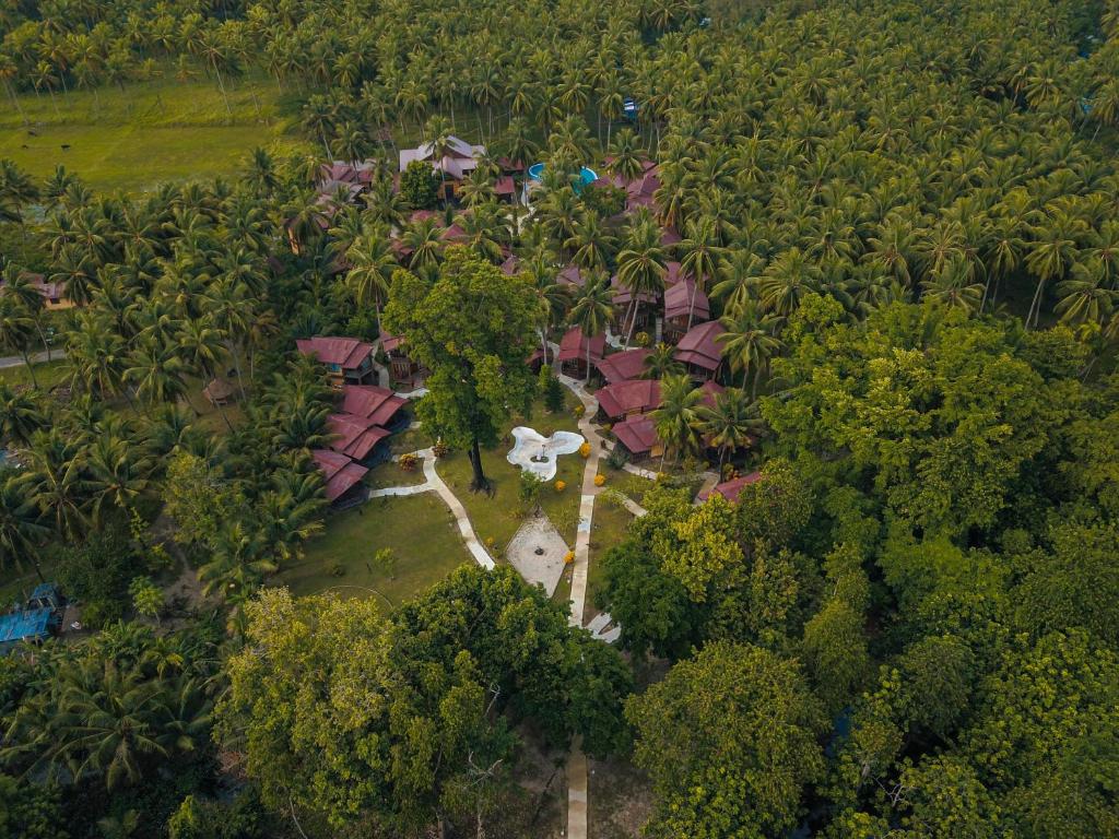 an aerial view of a house in the middle of a forest at Silver Sand Beach Resort Neil in Neil Island