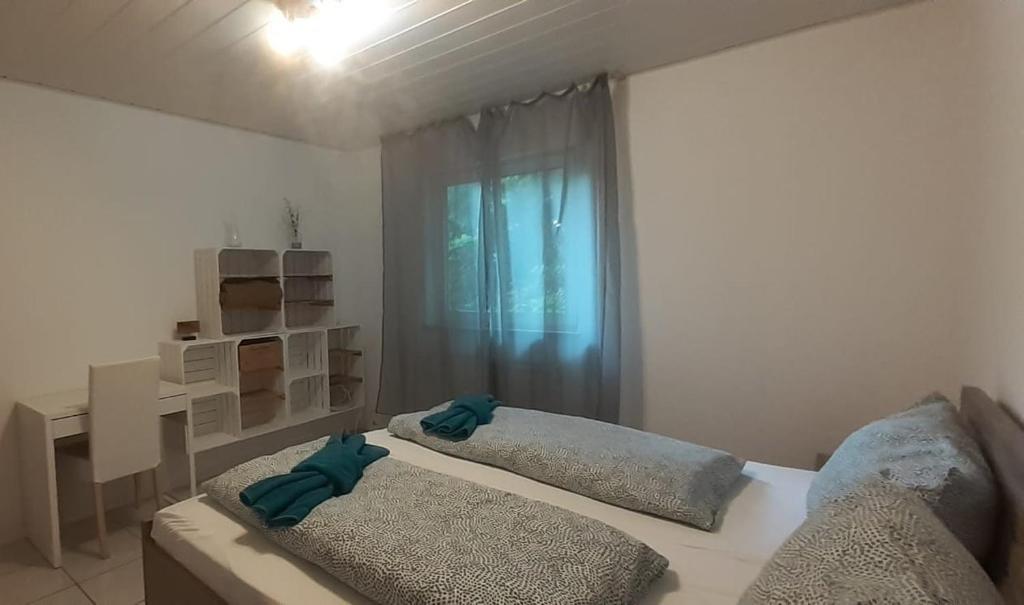 1 Schlafzimmer mit 2 Betten und einem Fenster in der Unterkunft FeWo Hirschblick in Brilon