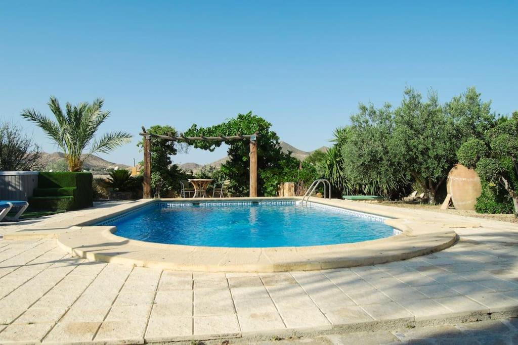 - une piscine dans une cour avec une pergola dans l'établissement Villa en la Vega del pueblo, à Cantoria