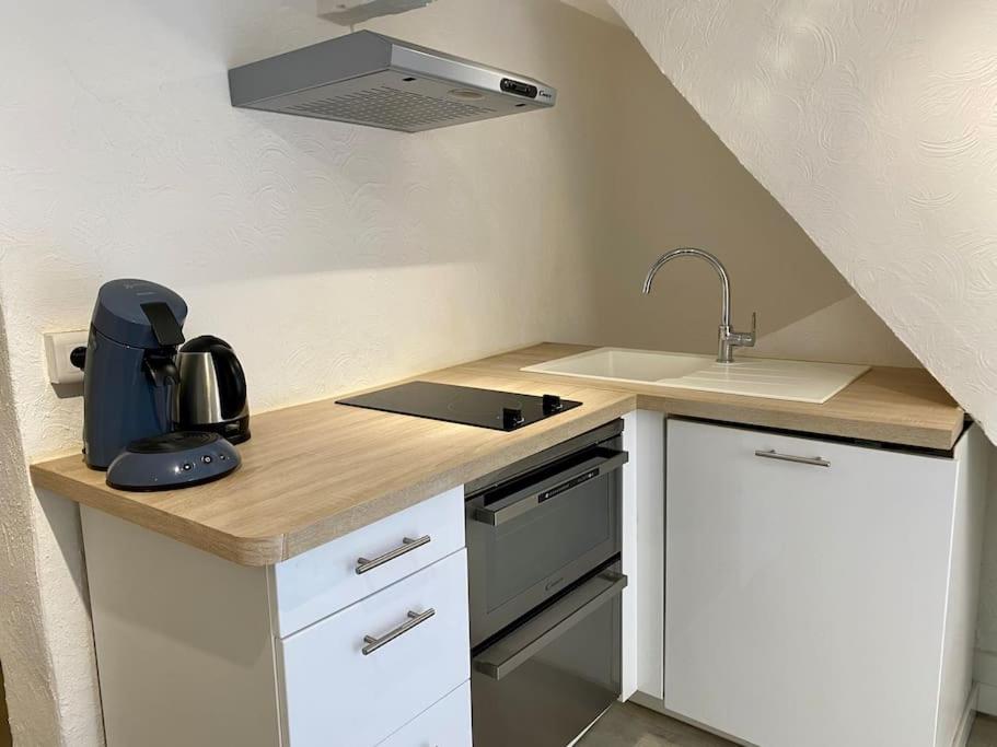 - une cuisine avec un comptoir, un évier et une cuisinière dans l'établissement Vieux-Nice 2 pièces proche mer, à Nice