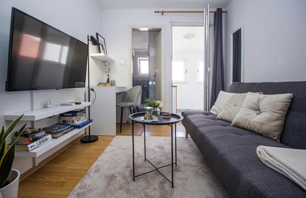 Televízia a/alebo spoločenská miestnosť v ubytovaní Apartmani Leo-Marin