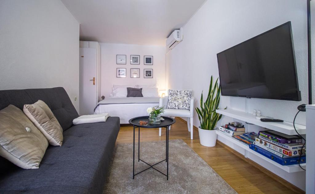 Televízia a/alebo spoločenská miestnosť v ubytovaní Apartmani Leo-Marin