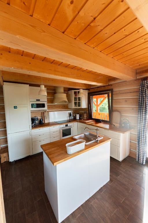 Kuchyň nebo kuchyňský kout v ubytování Moderní šumavská roubenka s výhledem na Boubín