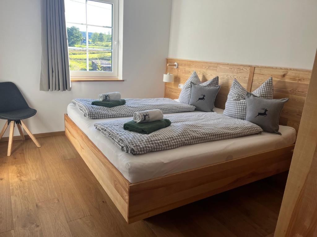 Postel nebo postele na pokoji v ubytování Ferienhaus Fichtenhütte