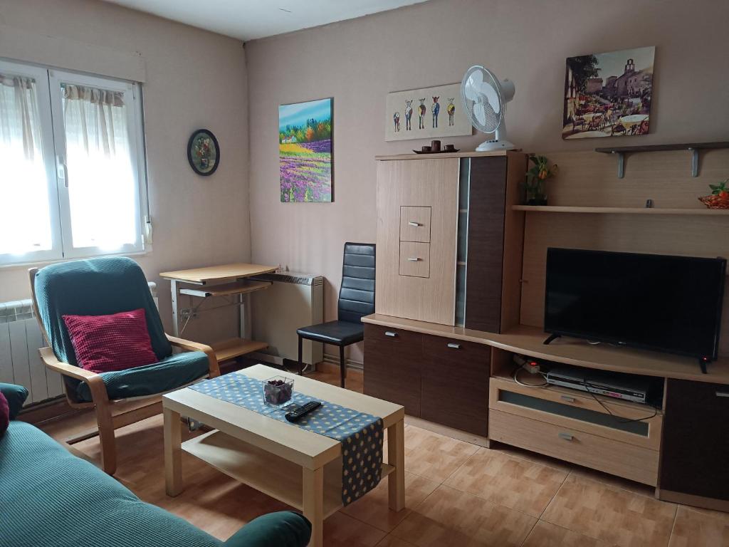 a living room with a couch and a tv at CASA LOS BLOQUES in Zamora