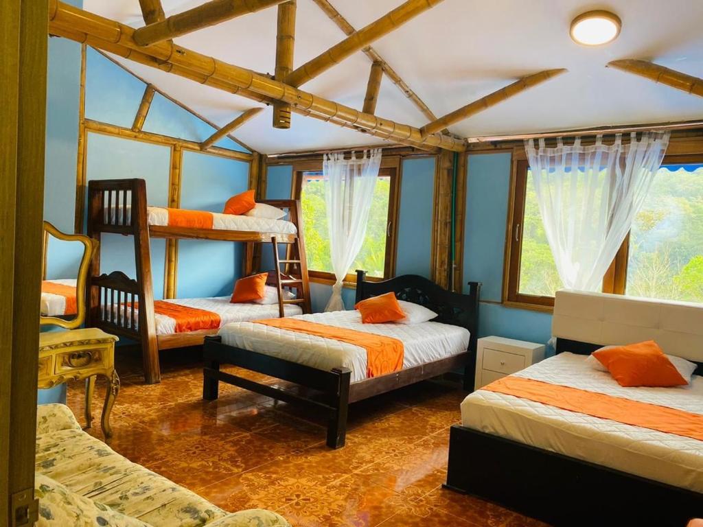 1 Schlafzimmer mit 2 Etagenbetten in einem Zimmer in der Unterkunft GLAMPING LA CRISTALINA in Jamundí