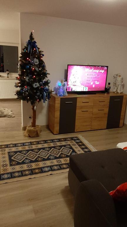 Televízia a/alebo spoločenská miestnosť v ubytovaní Apartamenty z widokiem - Willa KRÓLE 25A by RentiloPL