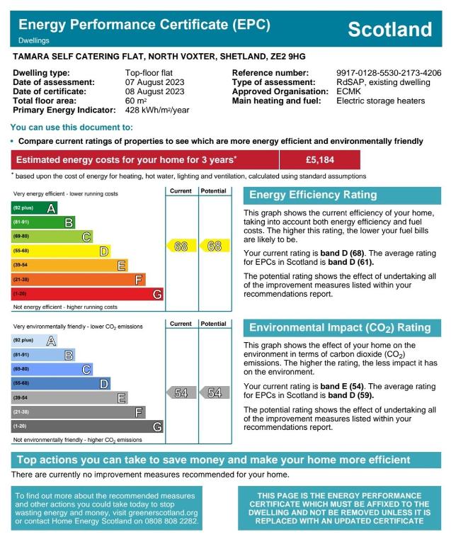 a screenshot of the energy performance certificate page of a website at Tamara Apartment in Sandwick