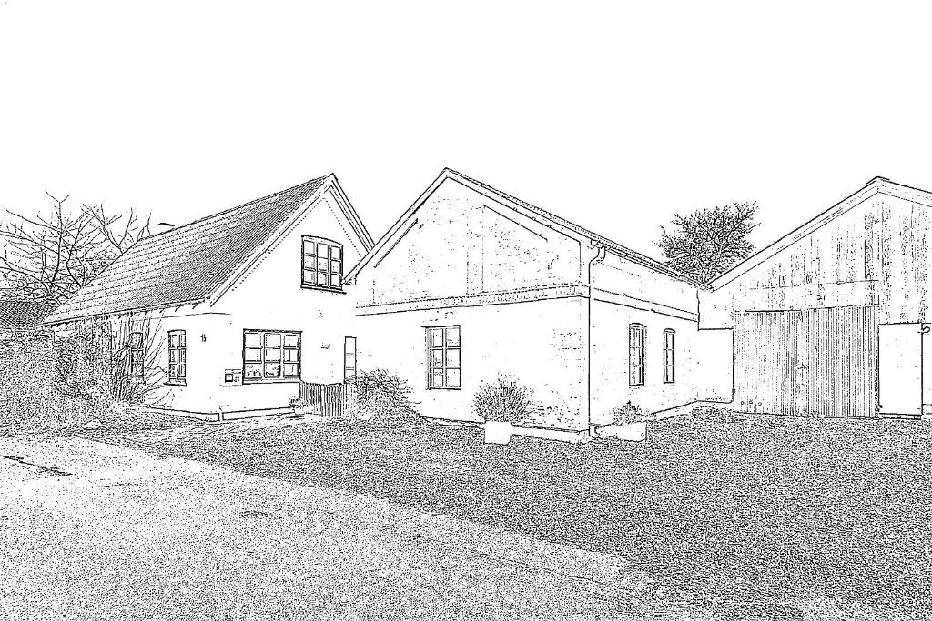 a black and white drawing of a house at Bed & Breakfast “Den Gamle Lade I Hejls” in Hejls