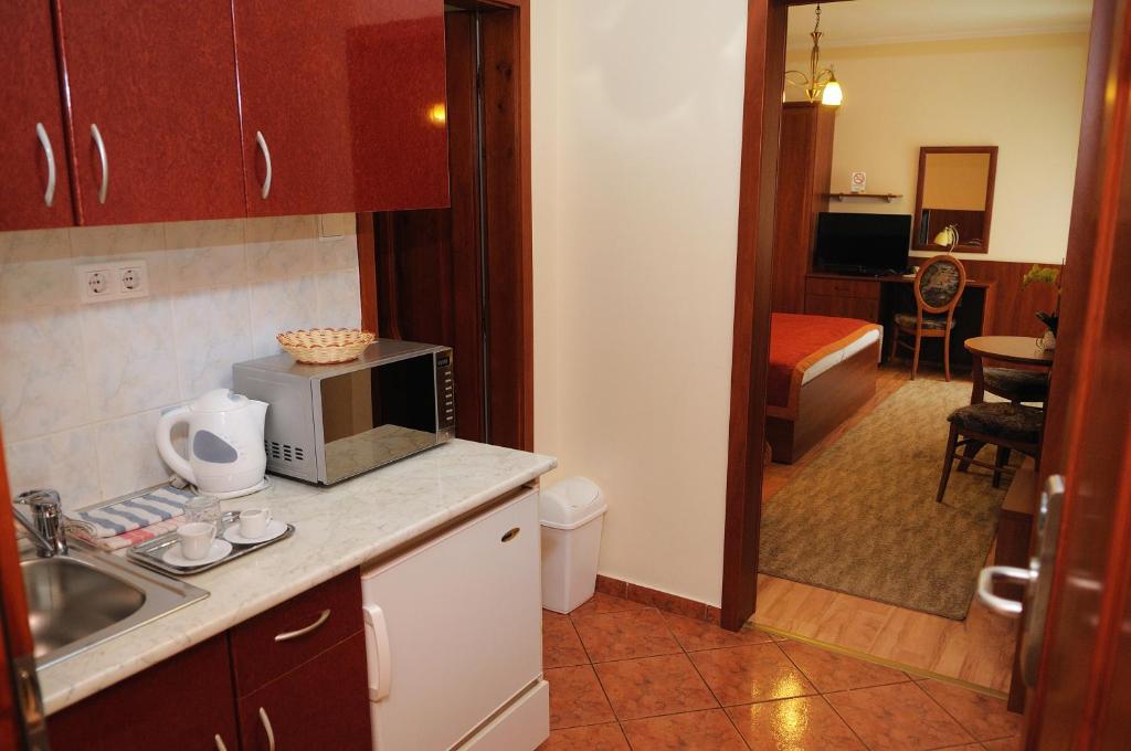 Kuchyň nebo kuchyňský kout v ubytování Apartman Bella Hotel