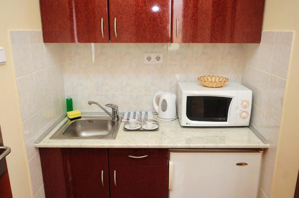 Kuchyň nebo kuchyňský kout v ubytování Apartman Bella Hotel