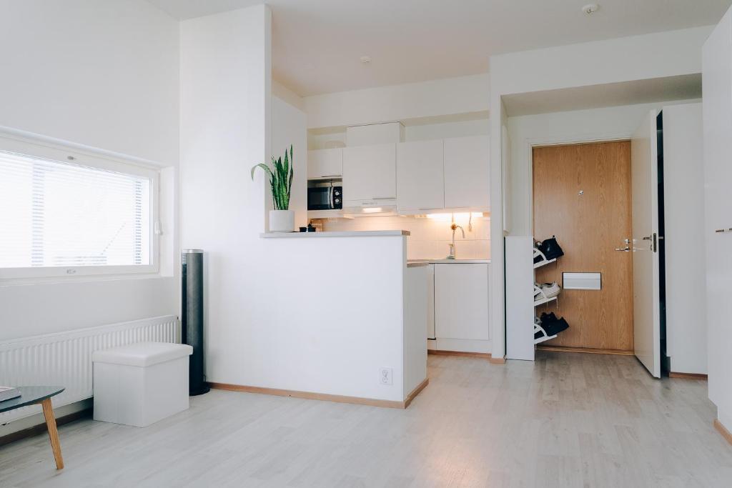 Kuchyň nebo kuchyňský kout v ubytování Nordic sauna apartment in center